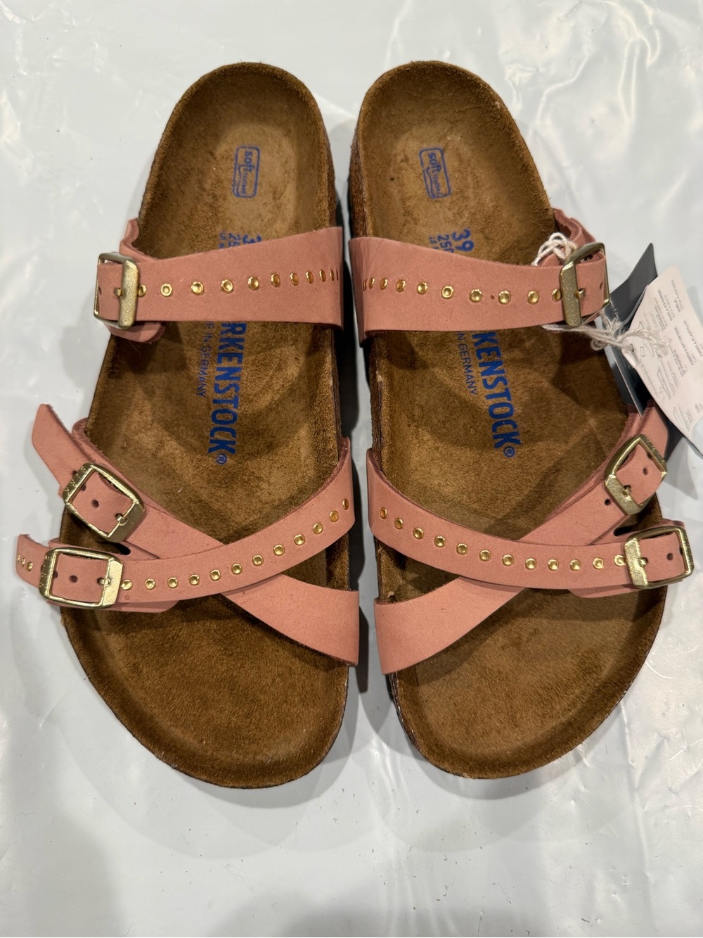 Birkenstock Pink Double-Strap Studded Leather Sandal - Women size 39 new leather